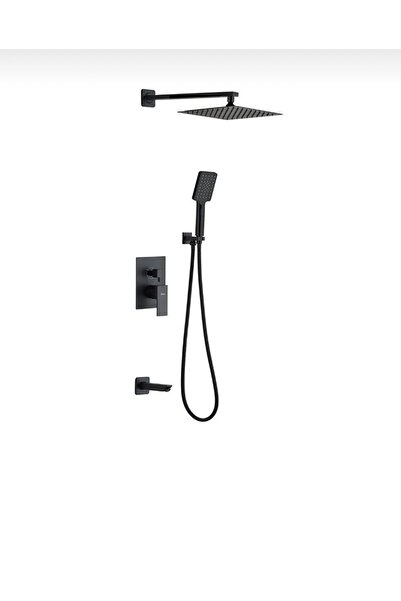 İSAOĞLU YAPI Siyah Ankastre Duş Seti Siyah Duş Sistemi Mat Siyah Renk 5 Yıl Garantili Komple Takım