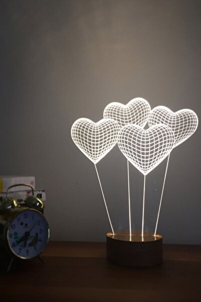 BY-LAMP Sevgiliye Özel Hediye. Kalp Balon Gece Lambası | 7 Işık Rengi | Ahşap...