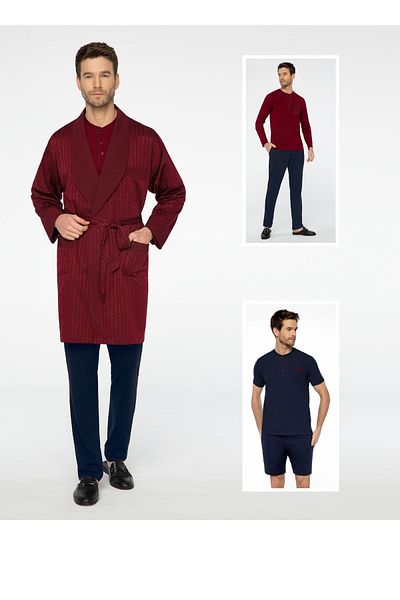 Pijalüx Jacquard, 5 piese, pantaloni scurți lungi și scurti, haine de dormit, set de zestre pentru mire, roșu claret