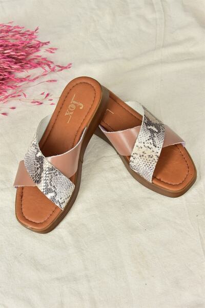 Fox Shoes Salmon Genuine Leather Cross Banded Women's Slippers M291049903