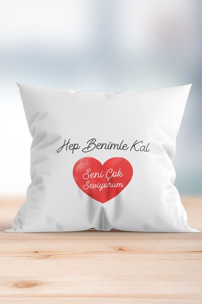 WixelArt Hep Benimle Kal Seni Seviyorum Baskılı Yastık