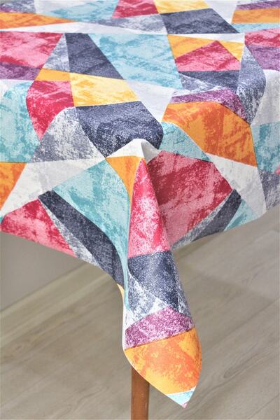 DedeEvTekstil Elyaf Astarlı Silinebilir Pvc Muşamba Masa Örtüsü 1182-1renkliüçgenler