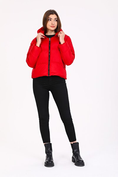 DYNAMO Női piros kapucnis kabát