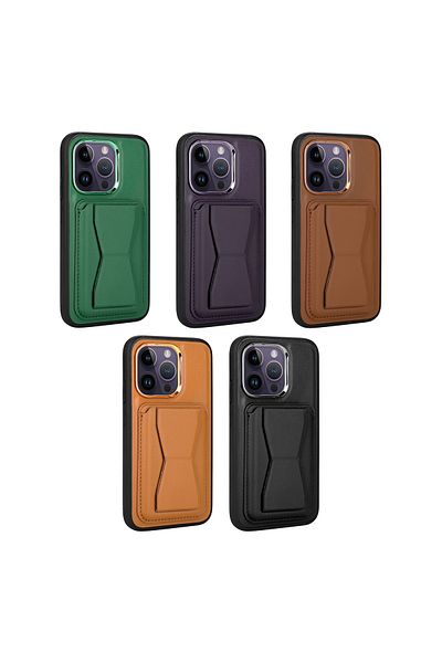 Nezih Case حافظة هاتف Apple Iphone 14 Pro Max متوافقة مع حامل بطاقة من جلد البولي يوريثان، باللون الأسود