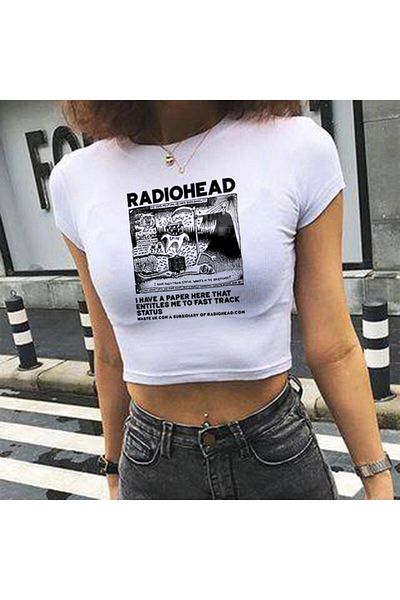 Touz Crop alb imprimat Satu Moda & Radiohead