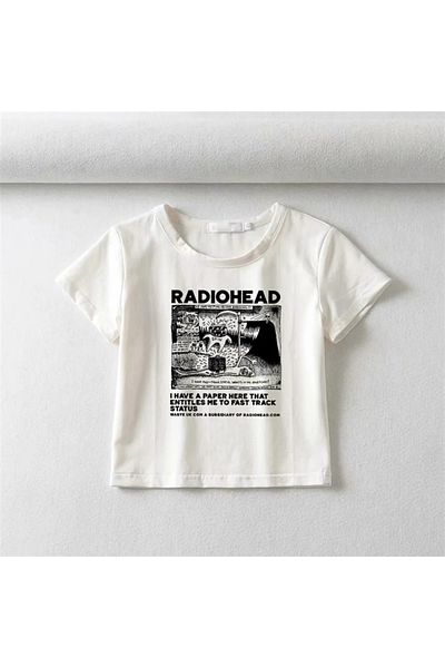 Touz Crop alb imprimat Satu Moda & Radiohead