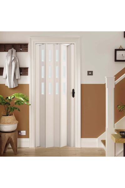 FARAN DEKORASYON 115 X 215 Beyaz Renk Camlı Pvc Akordiyon Kapı - Frnakmodel-0-88