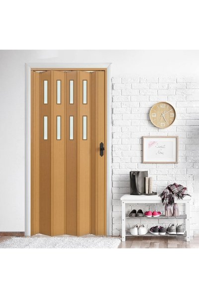 FARAN DEKORASYON 115 X 215 Meşe Renk Camlı Pvc Akordiyon Kapı - Frnakmodel-0-54