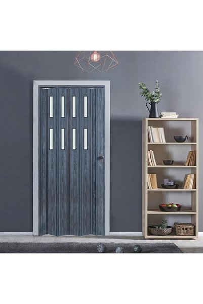 FARAN DEKORASYON 130 X 215 Antrasit Renk Camlı Pvc Akordiyon Kapı - Frnakmodel-0-57