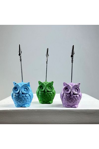 oasis decoration Owl Note Holder Set of 3 (lilac -light Blue - Green)
