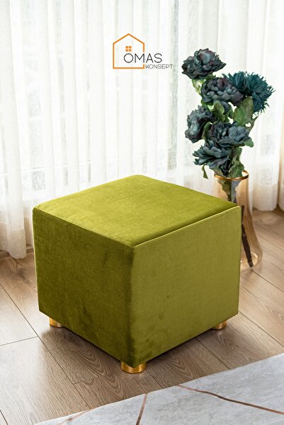 ÖMAS Konsept Premium Gold Ayaklı Yeşil Kadife Kumaşlı Ahşap Puf,ev Salon Puf ...