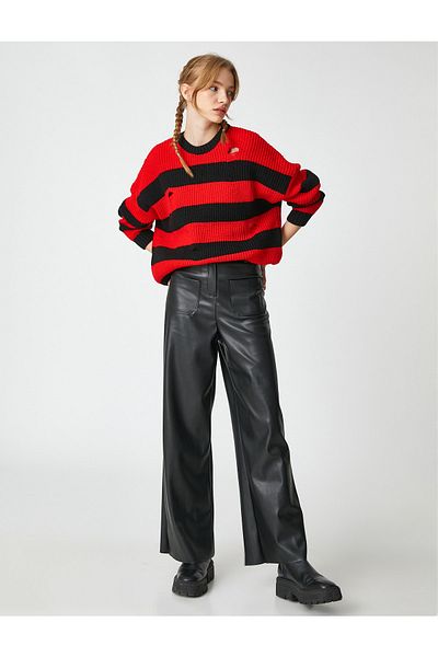 Koton Knitted Sweater Openwork Crew Neck Long Sleeve