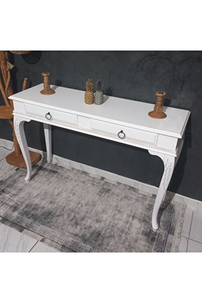 ROYS AHŞAP 9002 White Grey 120 Cm Eskitme Oymalı Çekmeceli Ahşap Dresuar