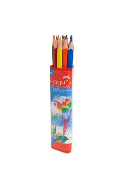 Faber Castell L 12'li Kuru Boya 12 Renk Üçgen Tüp Tam Boy Kuru Boya