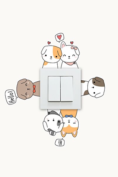 NeoPrint Şirin Hayvanlar Renkli Çizim Çocuk Odası Priz Sticker Duvar Anahtar ...
