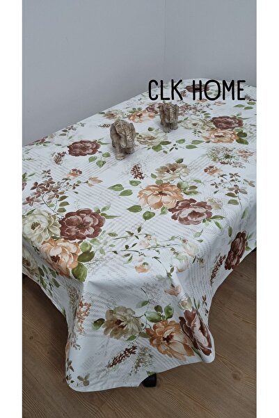 CLK Home مفرش طاولة من القماش الزيتي PVC مبطن بالزهور القهوة وقابل للمسح
