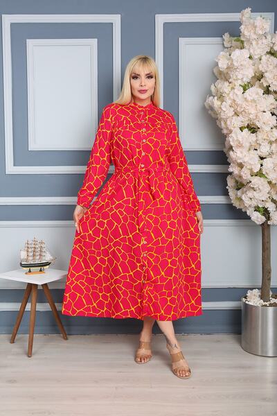 XL Modam Rochie de damă, mărime mare, roșu, verde, galben, imprimat, țesut din viscoză