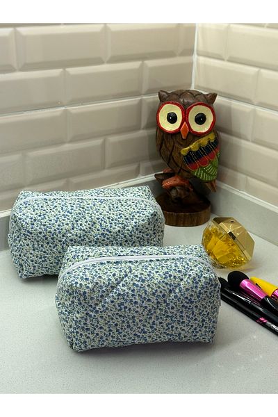 Hedwig Design Geantă de machiaj colorată cu flori-vichy (dimensiune mare)