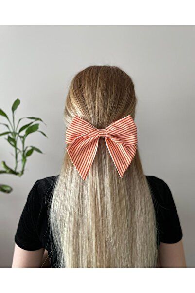 asyakuş Calypso برتقالي أبيض مخطط المرأة القوس التلقائي مشبك