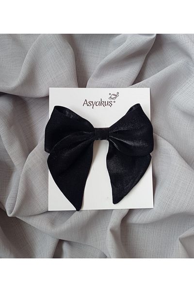 Asyakuscollection Black Satin Bow Automatic Buckle