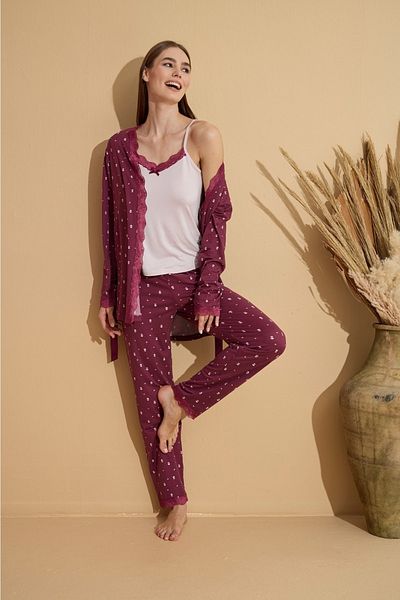 BERİN HOMEWEAR Women's Milan 3-Piece Pajama Set with Dressing Gown
