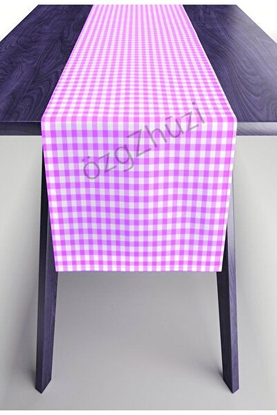perlina home Masa Şıklığı Ekose Pembe Runner 45x140 Cm