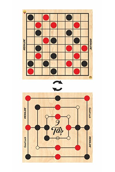 Herilde Ahşap Dama + 9 Taş %100 Akıl, Zeka, Strateji Ve Beceri Oyunları Seti