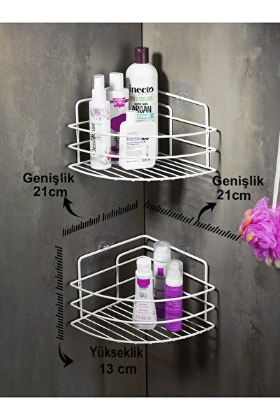 Sas Haus Lifetime Ανοξείδωτη αυτοκόλλητη γωνιακή οργάνωση σαμπουάν ράφι ντους 2 τμχ Λευκό Tk-01