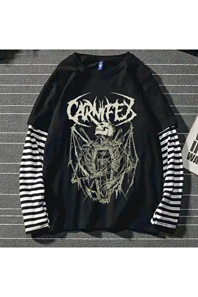 Touz Niiss Boutique Gothic Oversize Carnifex the Script Black Long Sleeve Unisex T-Shirt