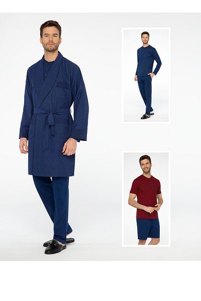 Pijalüx Pantaloni scurti lungi și scurti din jacquard, 5 piese, haine de dormit, set de zestre pentru mire, bleumarin închis închis