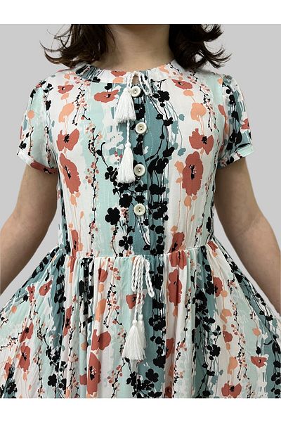 Esterella Rochie pentru fete/Rochie evazată cu volan/Rochie cu model de flori din viscoză