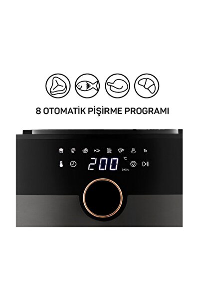 Arzum Airfryer Xl Yağsız Sıcak Hava Fritözü 1750 W 6 Lt 8 Programlı Dijital Ekran Siyah