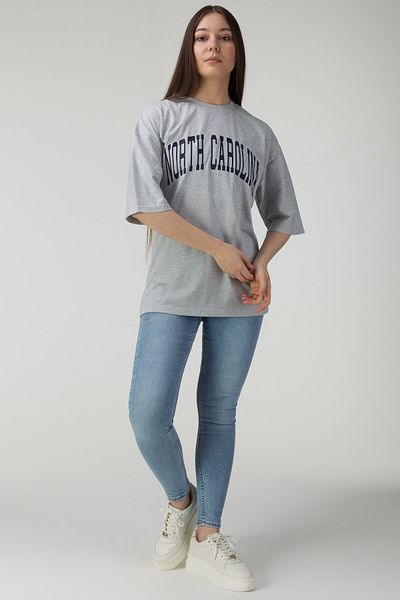 MODAGEN Μπλουζάκι Unisex Grey North Carolina με στάμπα Oversize