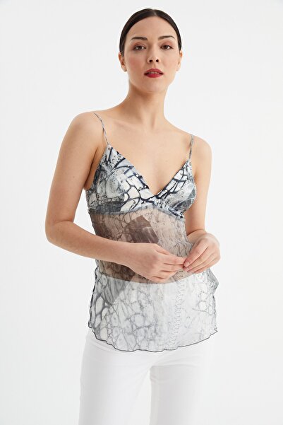 Balizza Blz-askılı Degaje Yaka Desenli Bluz