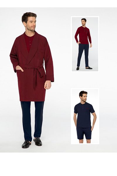 Pijalüx Jacquard, 5 piese, pantaloni scurți lungi și scurti, haine de dormit, set de zestre pentru mire, roșu claret închis