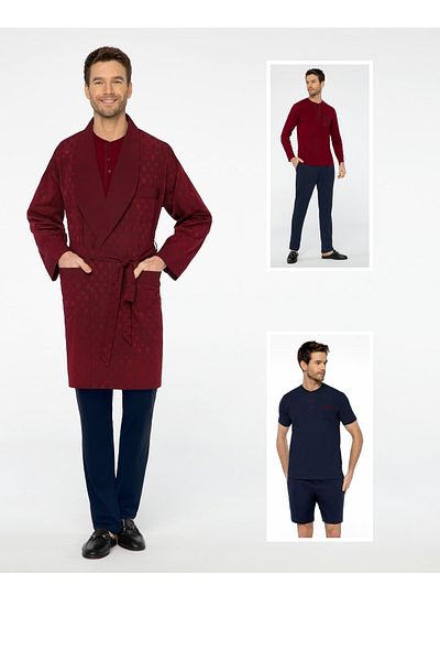 Pijalüx Jacquard, 5 piese, pantaloni scurți lungi și scurti, haine de dormit, set de zestre pentru mire, roșu claret