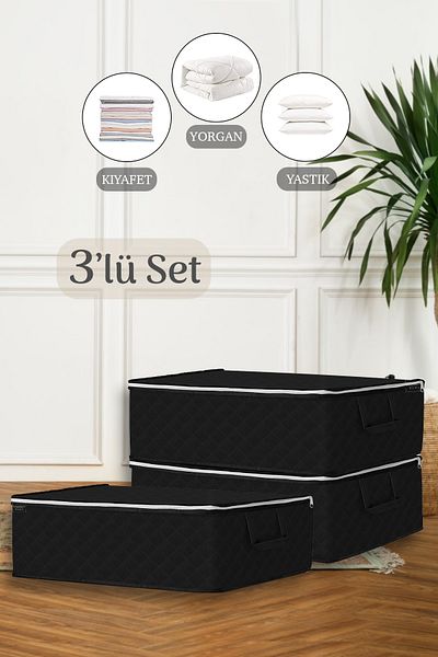 Meleni Home 3-Piece Sofa Bed Base Type Storage Bag - Base Base Large Size Storage Bag 64 X 45 X 22 Cm Black