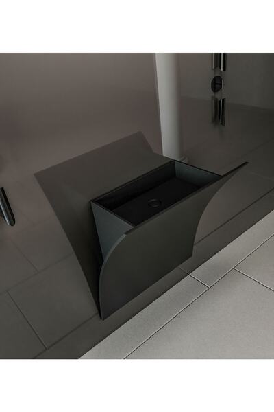 CORİAN AKRİLİK Akrilik Corian Siyah Tasarım Banyo Lavabosu