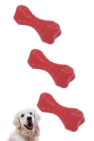 Buffer 3 Pieces Teeth Scratching Toy for Dogs Plastic Dumbbell in Serrated Structure