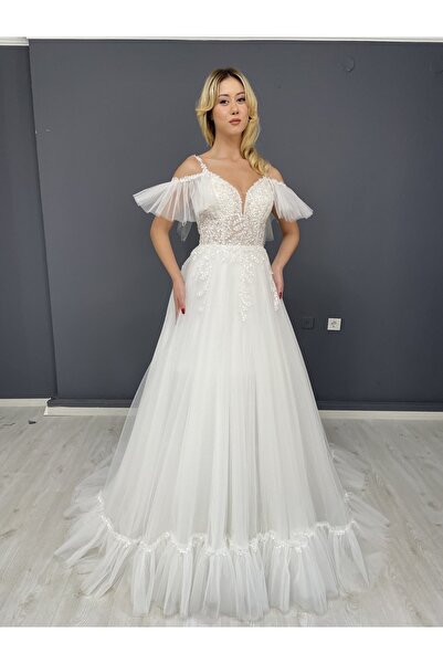 VENTURA SPOZA Farbalı Transparan Helen Gelinlik