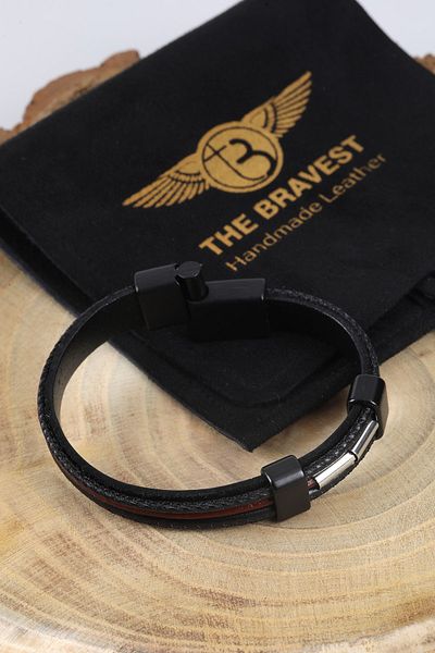 MRHERO Mh023 Men's Claret Red Tubular Thread Model Handmade Genuine Leather Bracelet