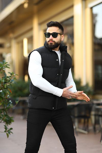 S&M CLOTHİNG Ανδρικό φουσκωτό γιλέκο με φερμουάρ New Season