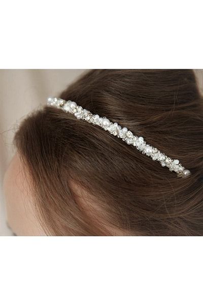 ecrin tuhafiye hobi Engagement, Wedding and Bridal Crown with Crystal Stone and Pearl Detail