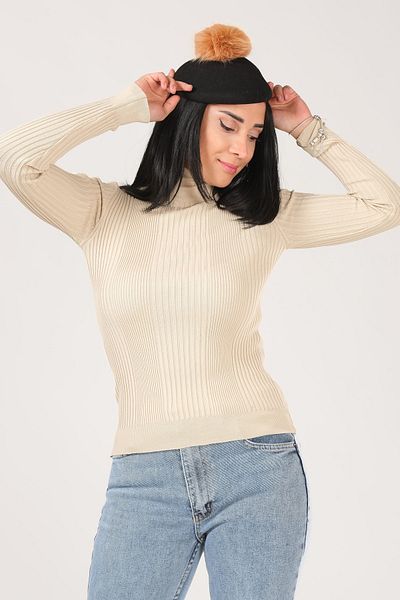 Giyim Dünyası Women's Half Fisherman Knitwear Body Stone