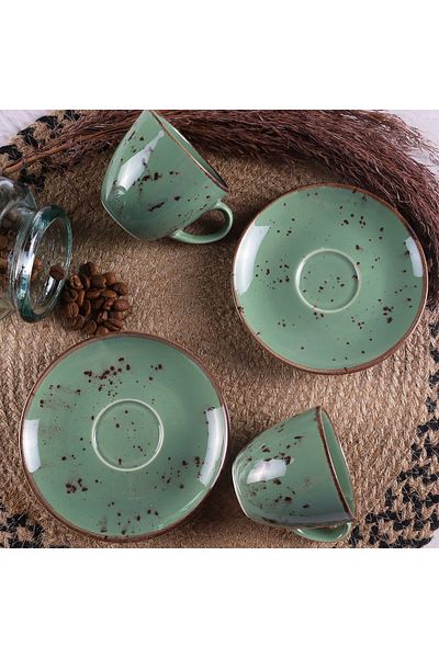 Tulü Porselen Luna1 Antique 37 Green 4 Piece Coffee Cup Set