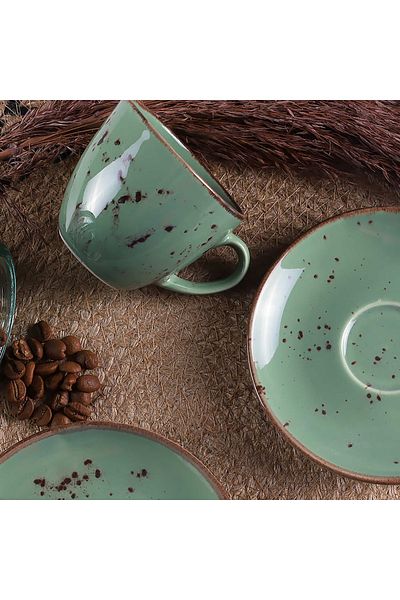 Tulü Porselen Luna1 Antique 37 Green 4 Piece Coffee Cup Set