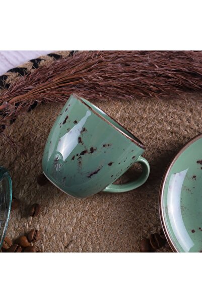 Tulü Porselen Luna1 Antique 37 Green 4 Piece Coffee Cup Set
