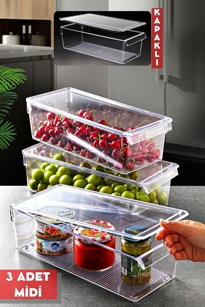 Nandy Home Covered Midi Tall Clear Refrigerator & Cabinet Organizer - 3 Pieces