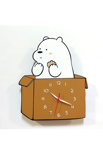 CajuArt Cute White Bear 3D Kids Room Wall Clock Out of the Box