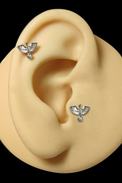Salyangoz Company Cerrahi Çelik Gümüş Renk Anka Kuşu Model Tragus,kıkırdak,helix Piercing Slyangu